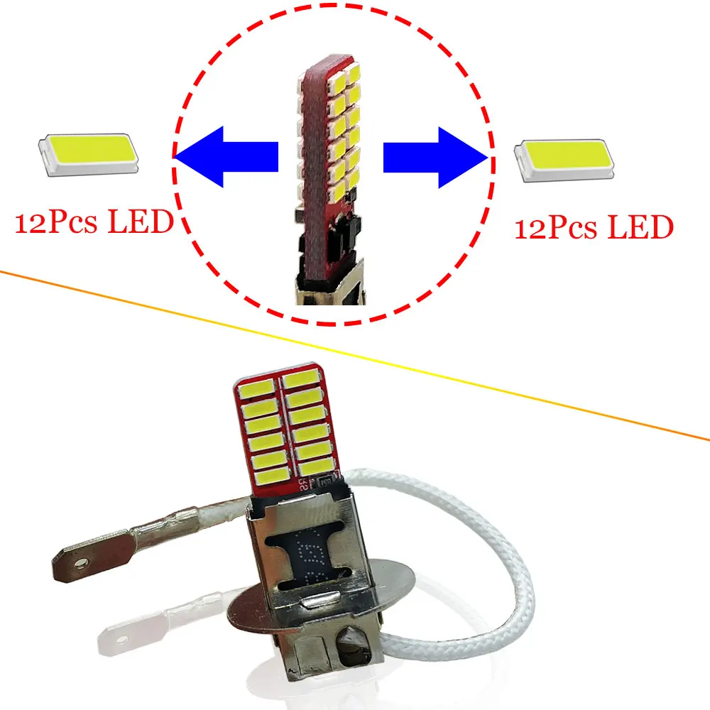 LED H1 Lamp H3 Bulb 4014 24SMD Car Fog Lights High Power Lamp White DRL Day Running Lamp Driving Light Auto Replacement Bulbs