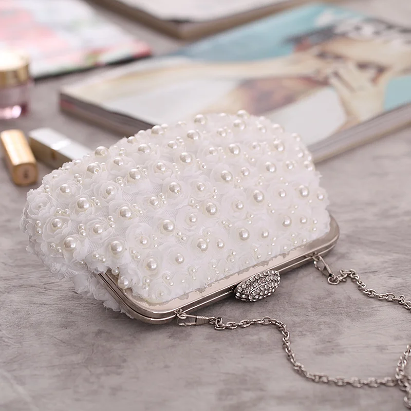 2021 Rhinestone Pearl Handbag Women\'S Clutch Bags Evening Bag Fashion Purse Womens Clutch Luxury For Wedding Bags Party White