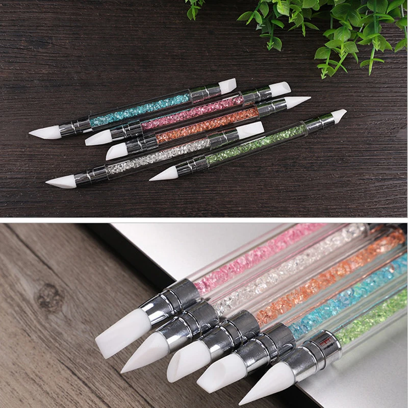 5 Stück, doppelseitiger Silikon-Stift für Nageldesign, zum Aufbringen von Strasssteinen, mit Acrylgriff, zum Prägen, Schnitzen, für Bastelarbeiten und zum Polieren bei der Maniküre. – Detail 3
