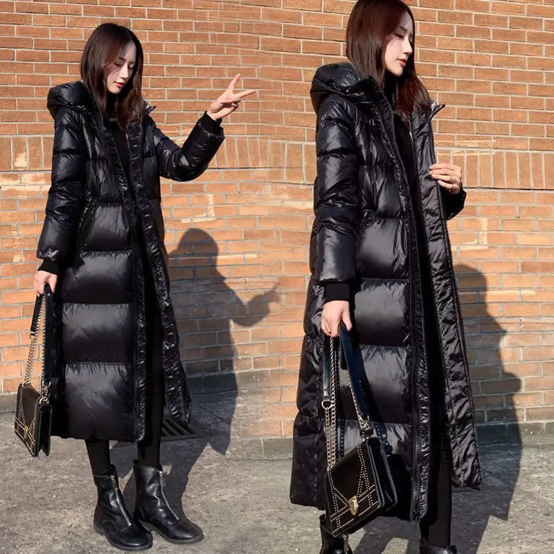 

Black Cotton-padded Jacket Women Down Padded Jacket Winter New Slim Thick Long Hooded Cotton Jacket Casual Fwmale Puffer Jacket