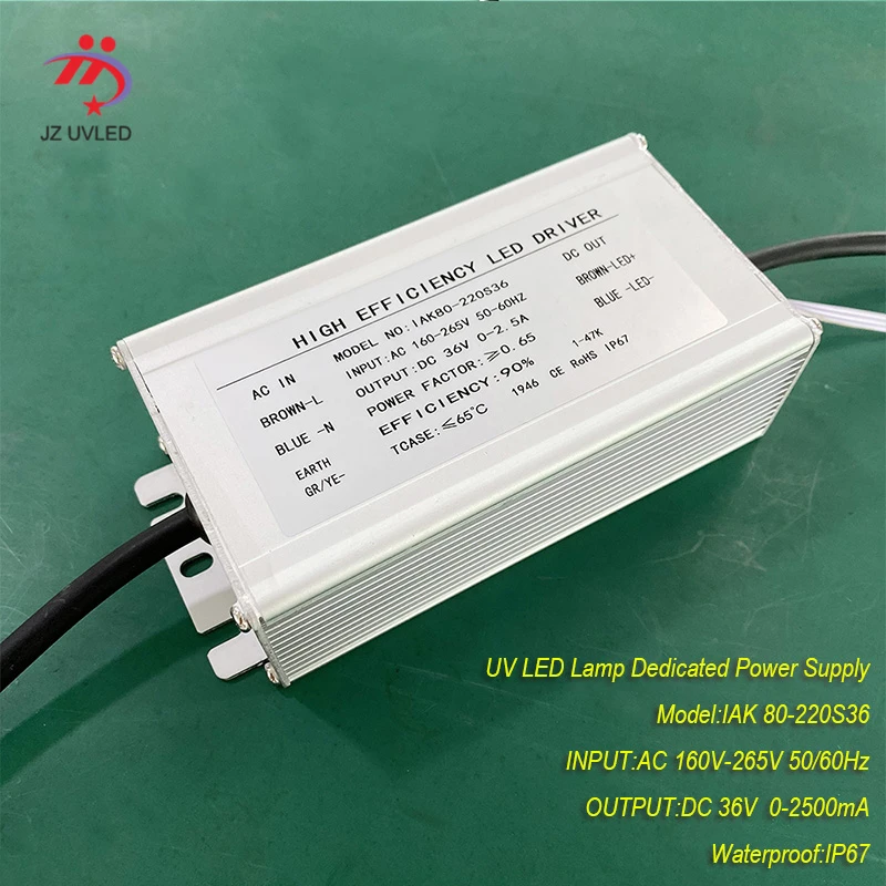 0-2.5A DIM 80W IP67 Waterproof Constant Current Source For UV LED Module Gel Curing Lamp INPUT AC 160V-265V OUTPUT DC 36V 2500ma