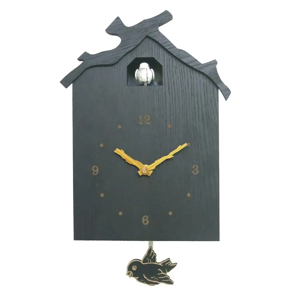 Black Wooden Cuckoo Clock Living Room Swing Wall Clock Bird Alarm  Watch Modern Children Unicorn Home Day Time