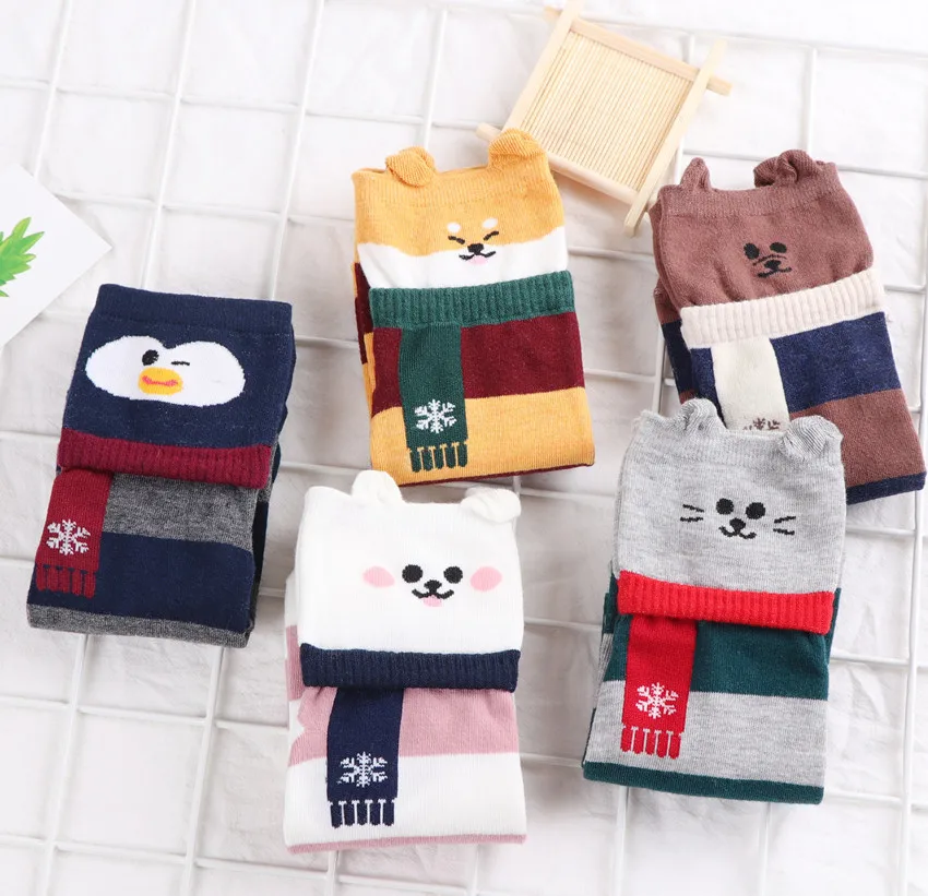 2021 Autumn  Winter Socks New  Straight-Board  Cartoon Series Cat and Dog Cute Christmas Socks In The Middle Cotton Recommended image 4