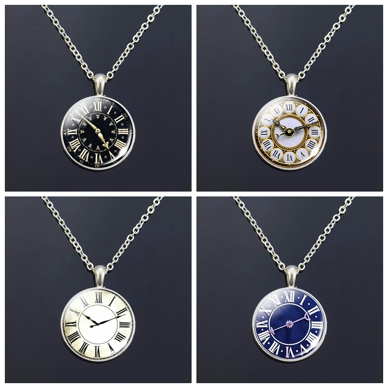 2020 Fashion Clock Glass Cabochon Necklace Vintage Clock Pendant Necklace Men And Women Gifts For Students
