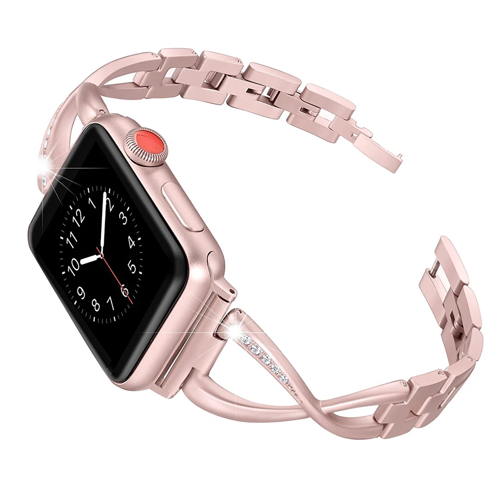 Stainless Steel strap for apple watch band 44mm/40mm/42mm/38mm link bracelet metal+diamonds wrist belt  iwatch 4 3 5 se 6 7