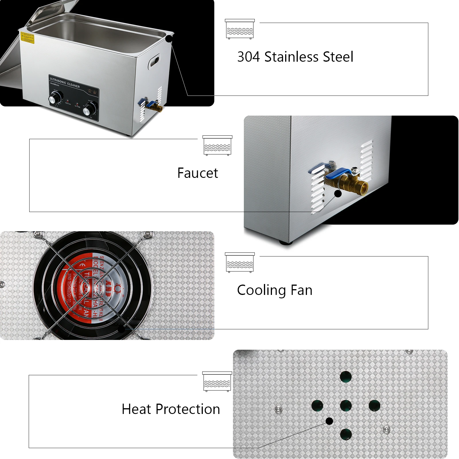 ACMESONIC 30L коммерческий Ультразвуковой очиститель с нагревателем таймер 10 трандукторов 800 Вт + 600 Вт 42 кгц для карбонов велосипедная цепь латунь