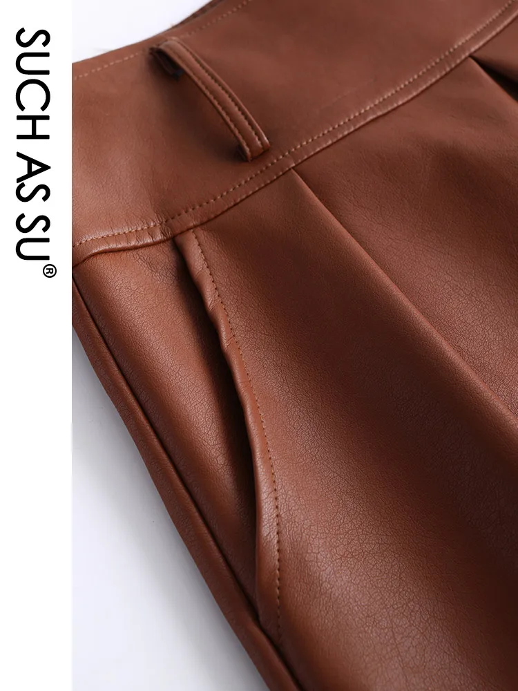 Y2K Autumn Winter New Ladies Black Brown Red Skirts Pockets Pleated High Waist Female 2024 PU Leather Size Women Skirts