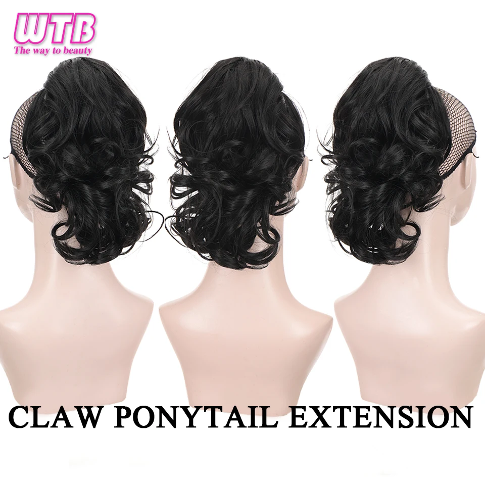 Short Wavy Synthetic Ponytail for Women Black Grey Ombre Claw Clip in Ponytail Hair Extensions Daily Use Party Fake Hairpieces