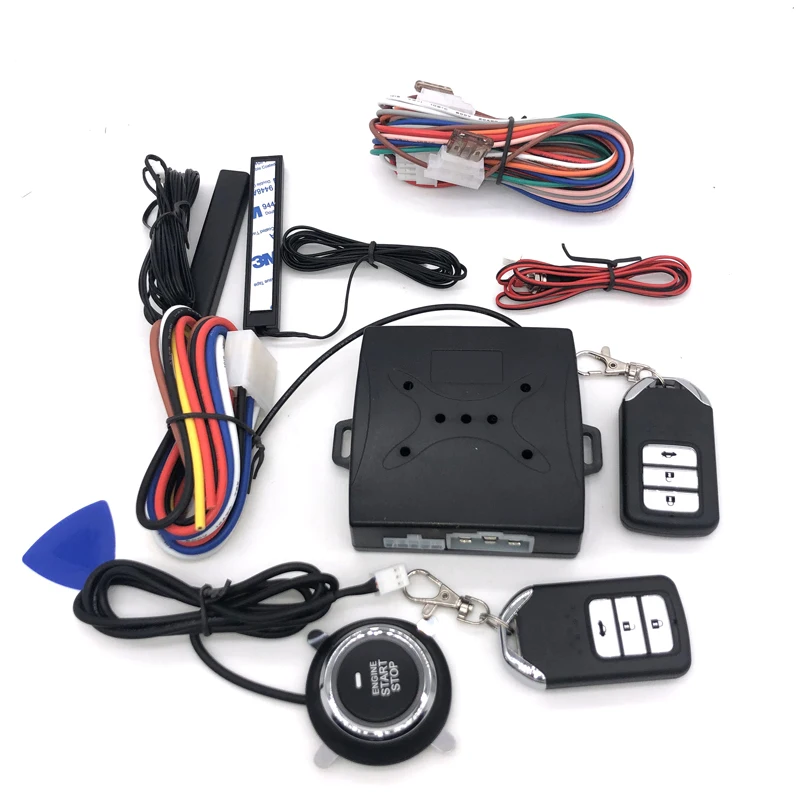 Spanish installation instructions 12V Auto car keyless entry start system one start stop engine push button vehicle alarm PKE