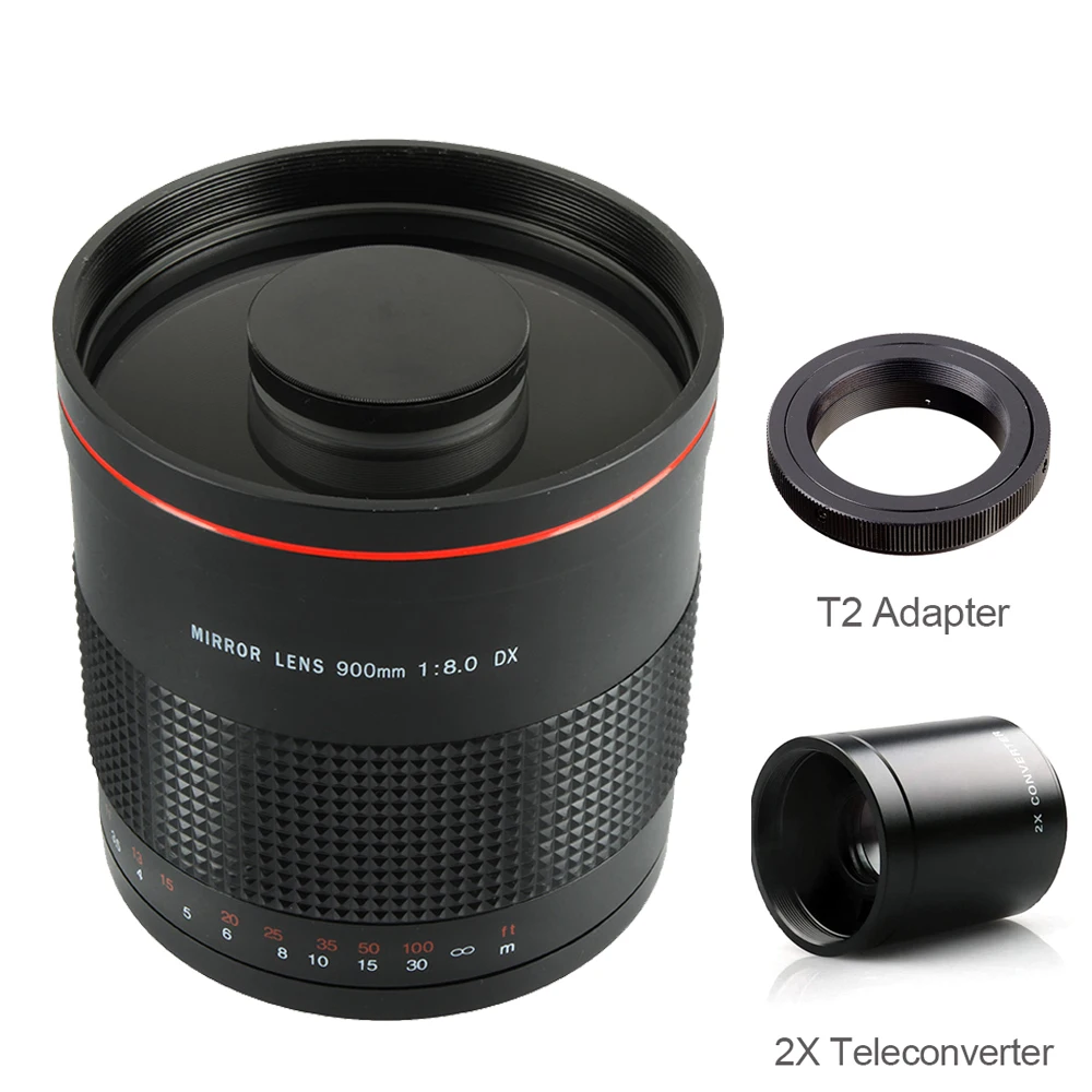 Camera Manual Prime Mirror Lens+2X Teleconverter+T2 Adapter for Canon Nikon Pentax Olympus Sony Fuji DSLR