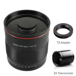 Camera Manual Prime Mirror Lens+2X Teleconverter+T2 Adapter for Canon Nikon Pentax Olympus Sony Fuji DSLR