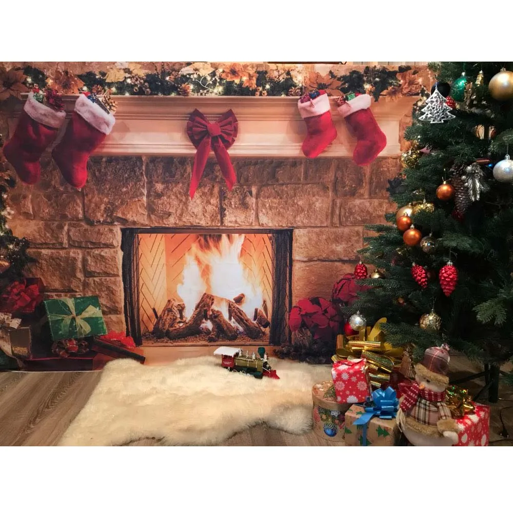 Ретро красный кирпич Рождество горящий камин фон для фотосъемки Рождественская елка подарок Декор Крытый реквизит для фотосъемки студийный фон для будки