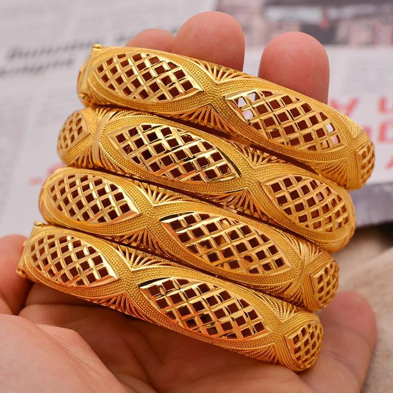 

24K Ethnic (4pcs/Lot) Nation Dubai African Gold Color Bride Bangles For Women Arab Wedding Jewelry Middle East Good Gifts