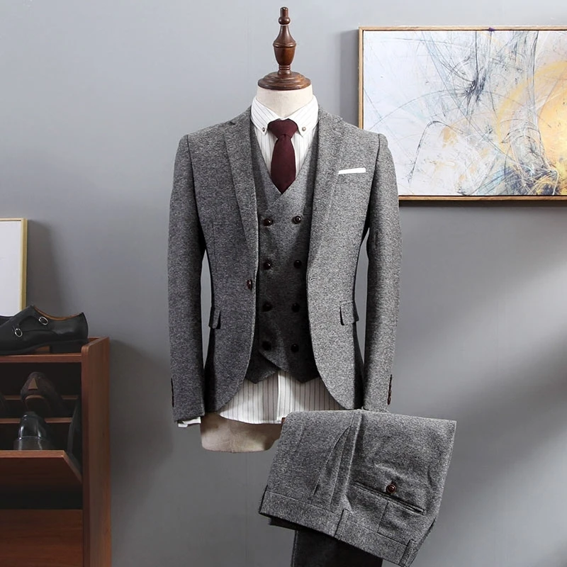 Costume de mariage 3 pièces pour homme, blazer en mélange de laine, Tuxedos de marié à un bouton, sur mesure, meilleur costume pour homme (veste + gilet + pantalon)