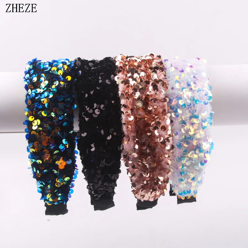 1PC Girls Glitter Reversible Hairband Sequins Fashion Mermaid Head Bands For Women Party Hair Accessories