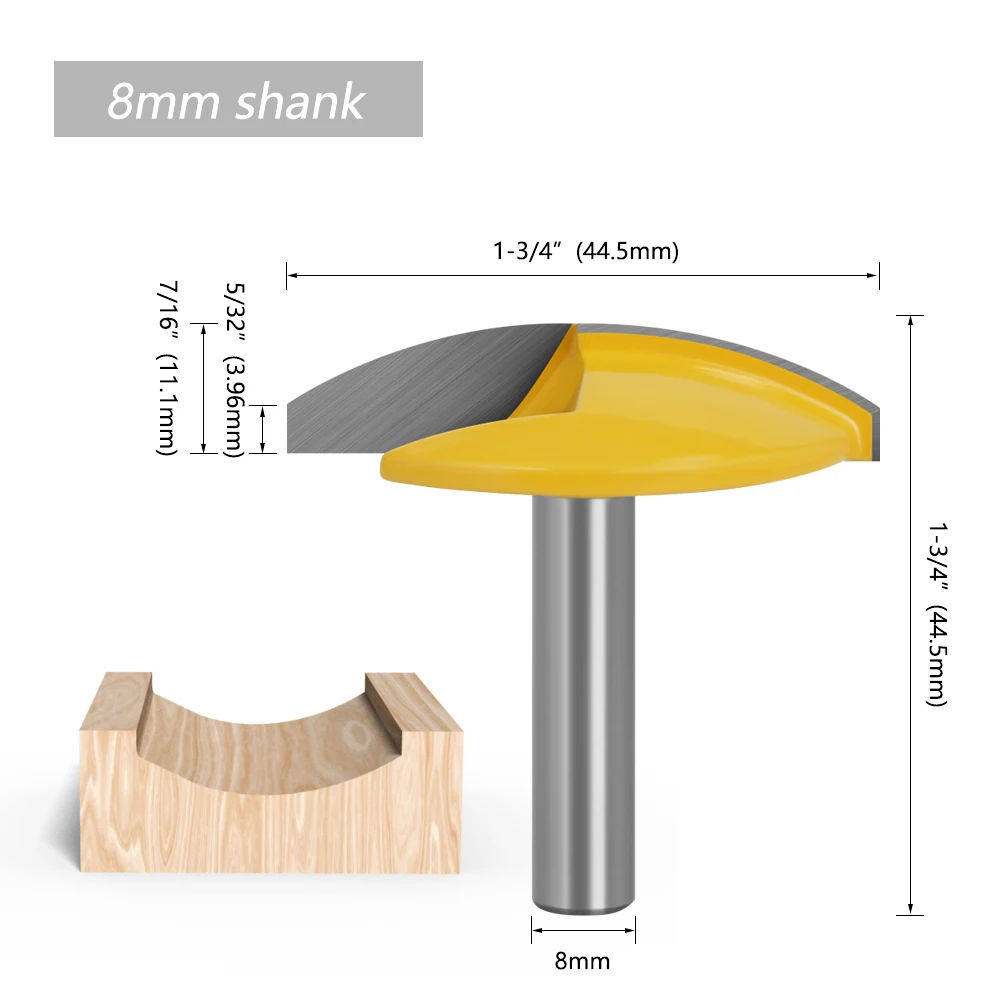 LAVIE 1PC 8mm Shank Small Bowl Flat Bottom Knife Milling Cutter For Wood 1-3/4