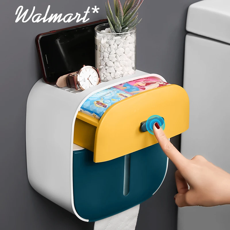 Multifunction Waterproof Toilet Paper Organizer Rack Punch-Free Wall-Mounted Plastic Roll Paper Storage Home Bathroom Tissue Box