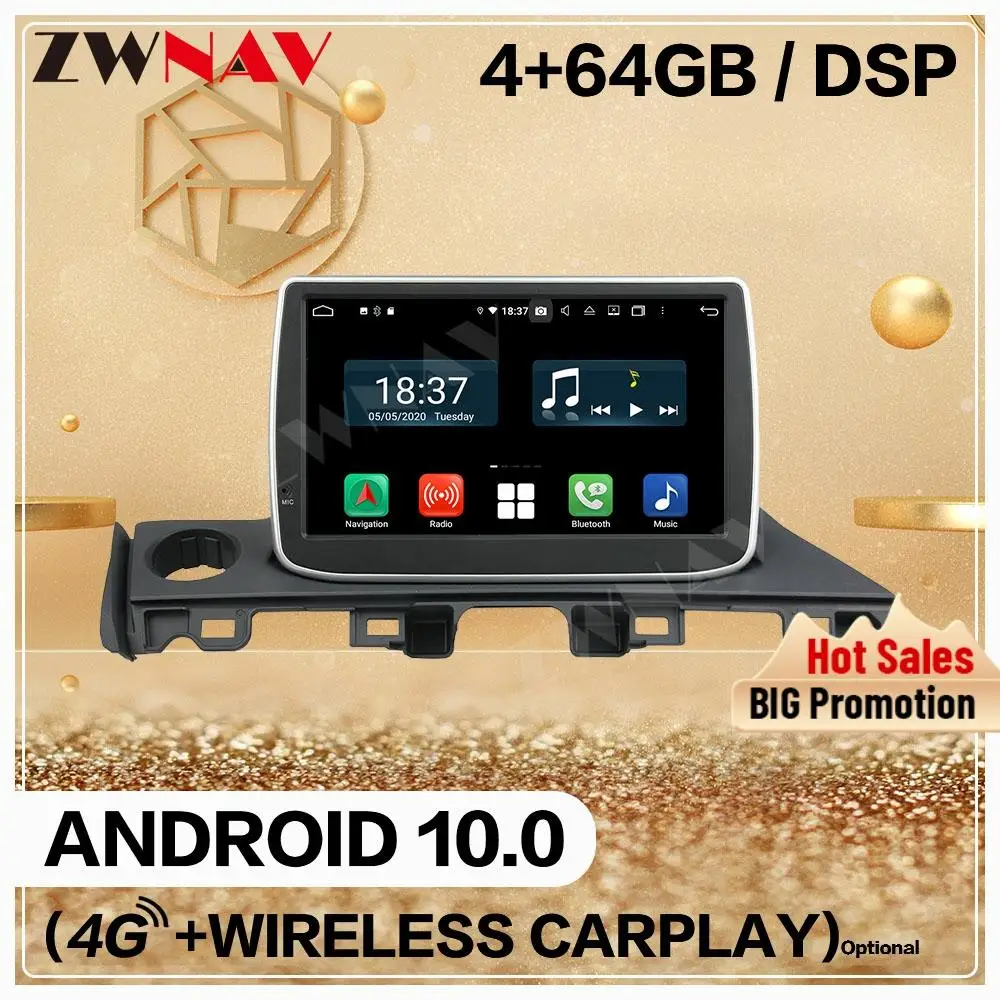 128G Wireless Carplay Double Din For Mazda 6 2017 2018 Android 10 Multimedia Screen Player Audio Radio GPS Navi Unit Auto Stereo