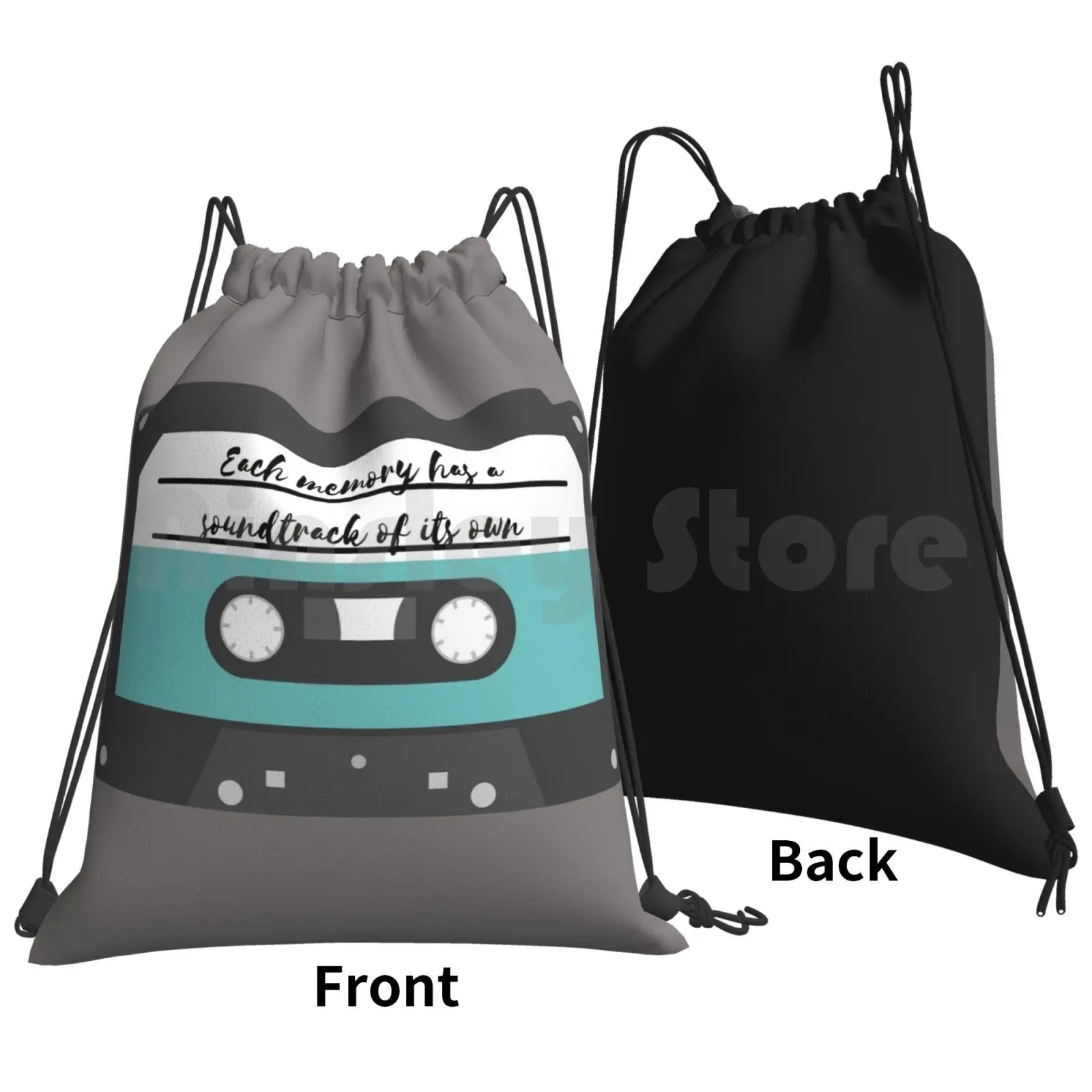 Rewind Backpack Drawstring Bag Riding Climbing Gym Bag Cassette Music Headphones Pop Hip Hop Rnb Tape Quotes Memories Rewind