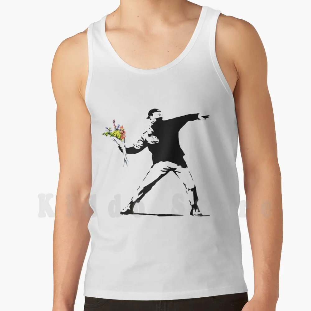 Man Holding Flowers Tank Tops Vest Sleeveless Banksi Banksy Bansi Banski Bansky Bansy Basket Chemisette Dorothy