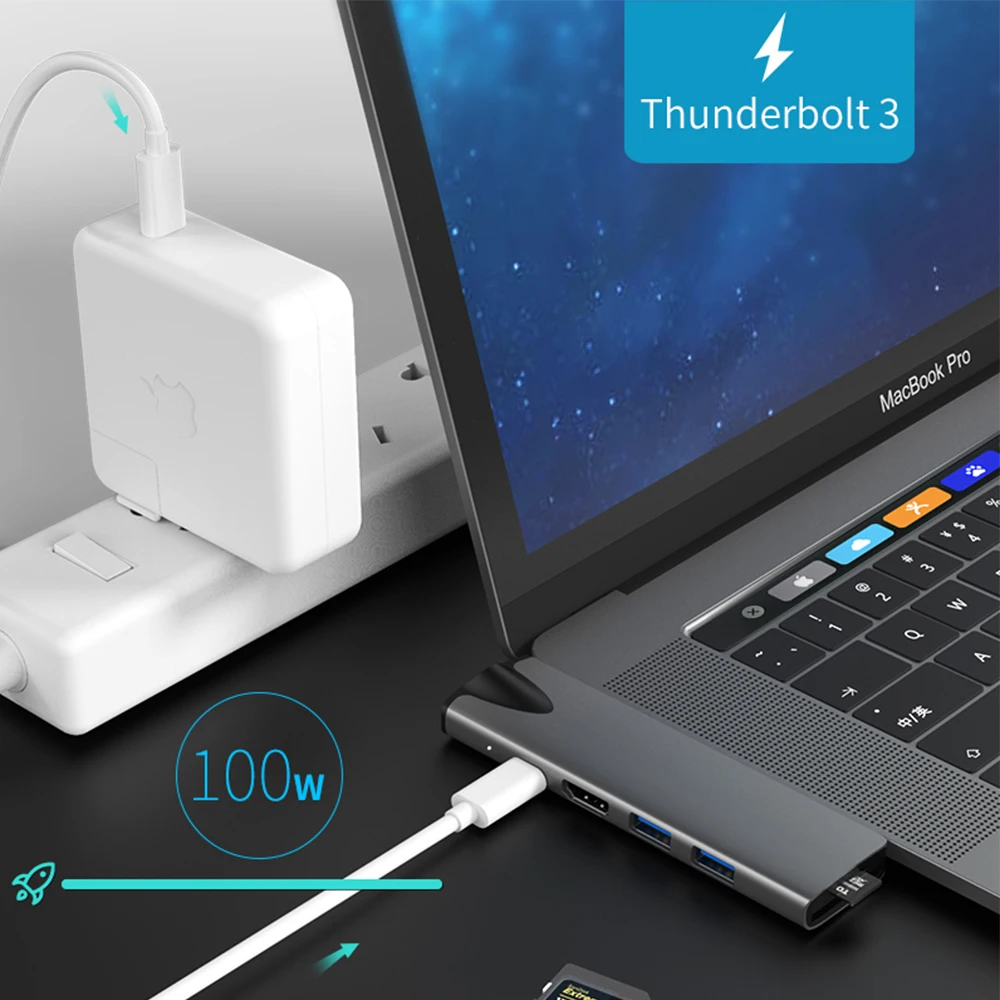 Macbook pro/air用のusbtype cアダプター,usb 3.1コネクター,type cからrj45hdmi,thunderbolt 3 4kアダプター,ハブ3.0付きusb cハブ,tfsdリーダースロット