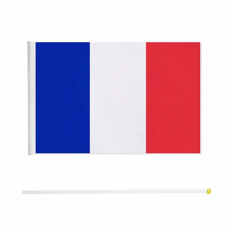 France Hand Flag 14*21cm 10/20/50/100pcs polyester France Small Hand waving Flag with plastic flagpole for decoration