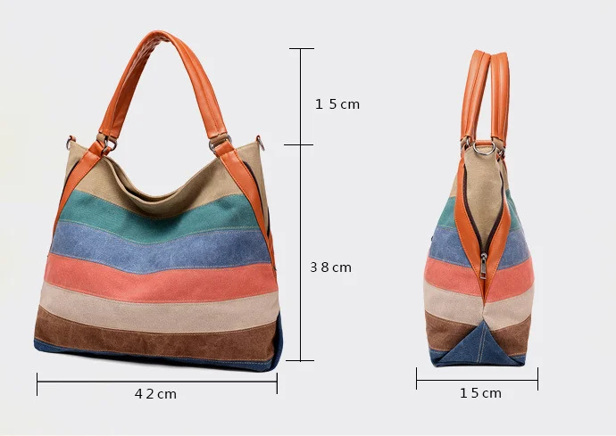 Women Canvas Handbags High Quality Female Colorful Stripe Messenger Bags Fashion Tote Female Eco Crossbody Bag Totes Bolsas