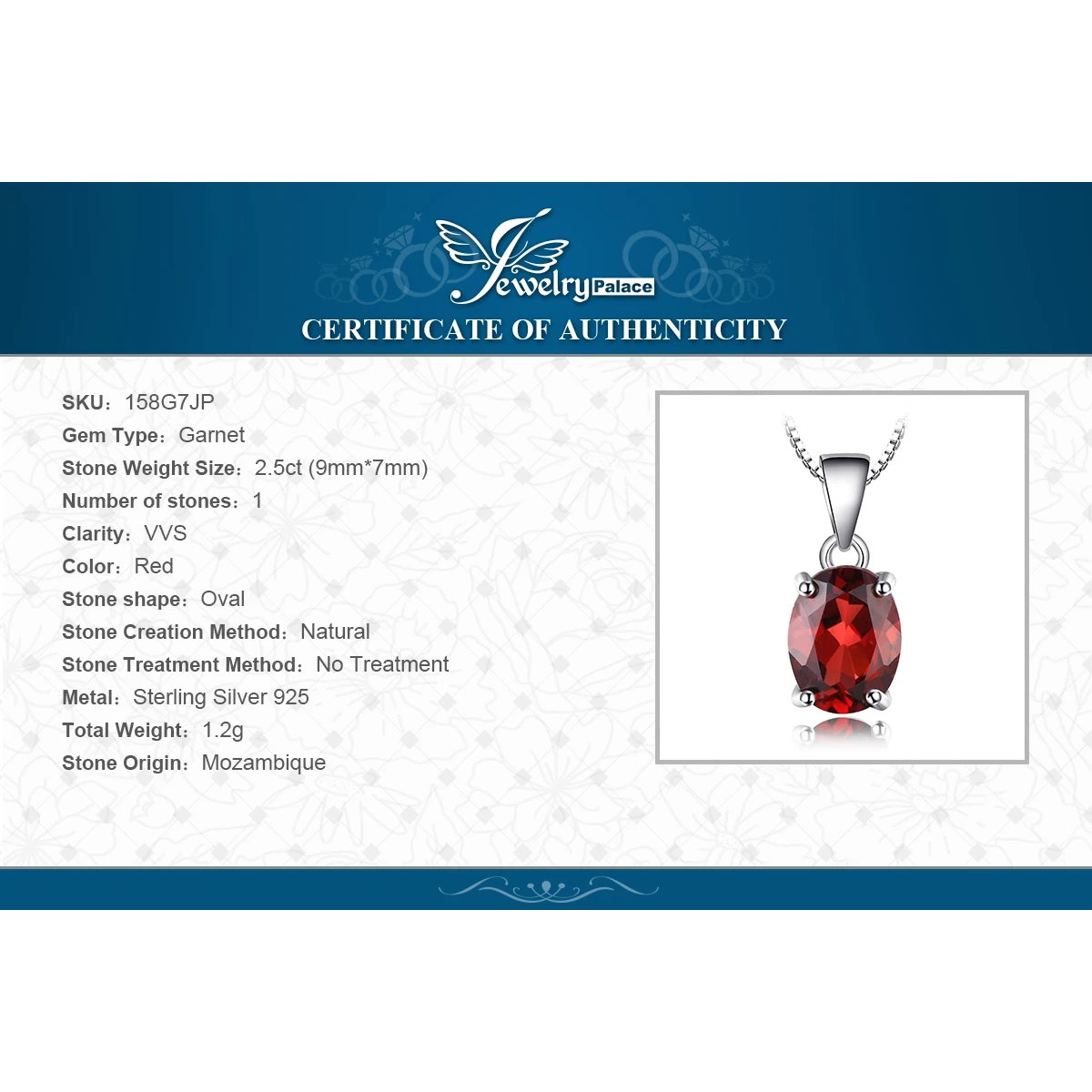JewelryPalace – collier en argent Sterling 925, pendentif en grenat naturel, améthyste, Citrine, péridot, topaze bleue, sans chaîne