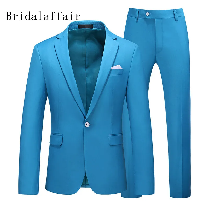 

KUSON Mens Suits Formal Business Suit Slim Fit Light Blue Tuxedos For Wedding Prom 2 Pieces Jacket Pants Set Costume Homme