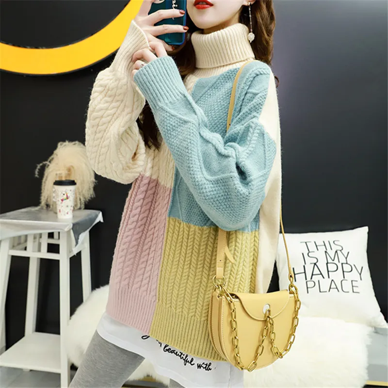 Koreanische Winter Rollkragen Stricken Pullover Frauen 3 Farbe Pullover Damen Jumper Lose Dicke Warme Hohe Kragen Gestrickte Pullover Weibliche