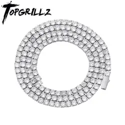 TOPGRILLZ 3MM-6MM Spring buckle Iced Out Full Cubic Zircon 1 Row Tennis Chain Necklace Gold Silver Color Hip Hop Jewelry