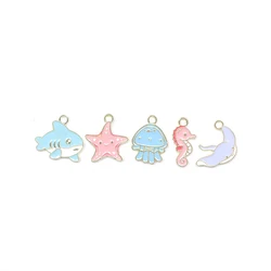 10Pcs Cute Shark Starfish Jellyfish Enamel Charms Marine Life Pendant Beads For DIY Jewelry Making Accessories