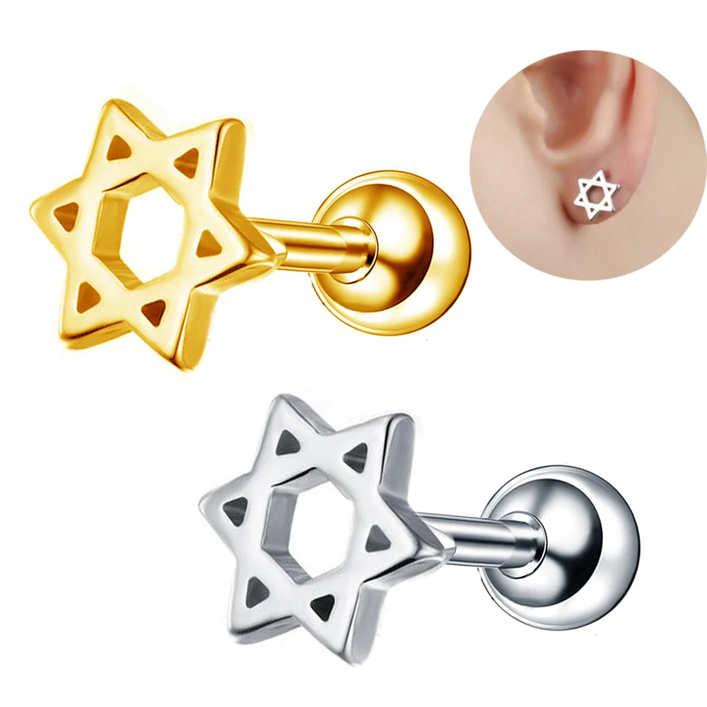 1Pc Stainless Steel Hollow Star Ear Bone Nails Copper Ear Tragus Stud Cartilage Piercing Studs Earrings Helix Sexy Jewelry