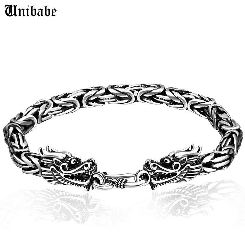 

Thai Silver Retro Dragon Bracelet Man Male S925 Sterling Silver Vintage Dragon Head Chain & Link Bracelets Jewelry