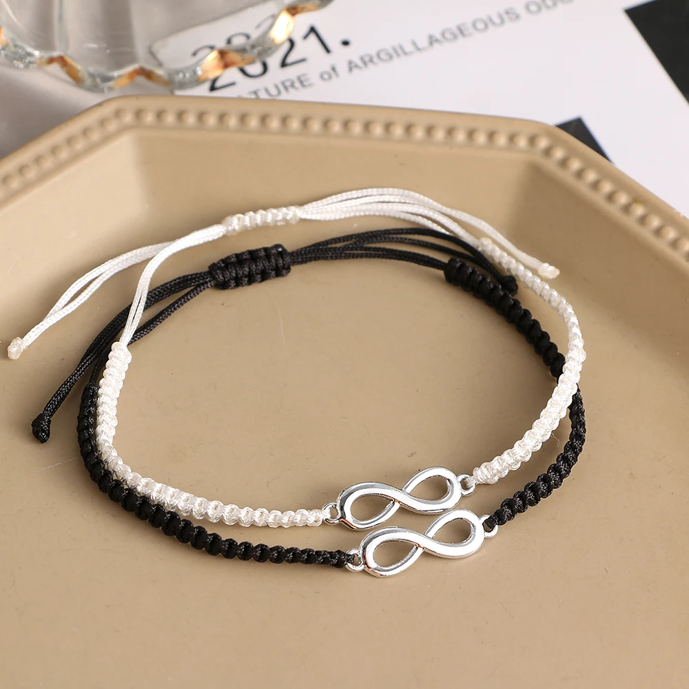 2 Pieces/set Black and White Infinite Woven Handmade Bracelet 2021 New Trend Friendship Suit Couple Jewelry Accessories Gift