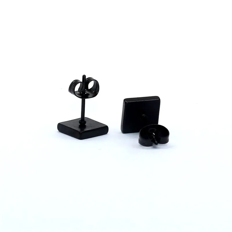 Brief 316L Stainless Steel Men Women Square Black Plated Stud Earrings Classic Jewelry Size 8mm Allergy Free