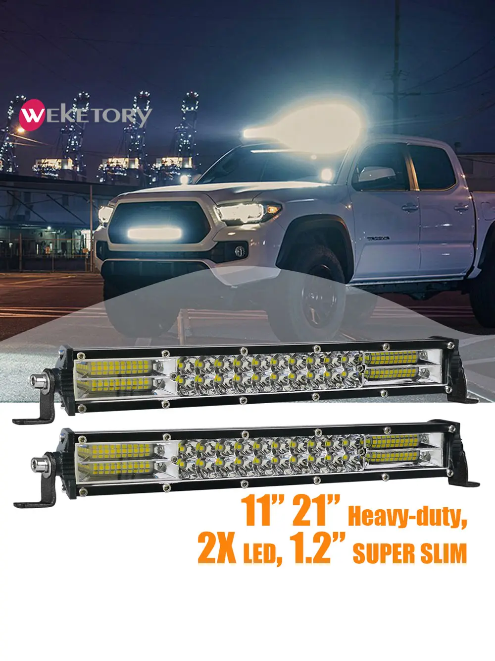 weketory Super Slim 11 Inch 21 Inch 2 Rows LED Work Light Bar for Car Vehicle Tractor Boat Off Road 4WD 4x4 Truck SUV ATV