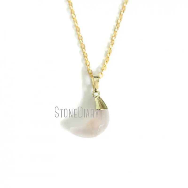 NM14618 10Pcs Gold Plating Faceted Moon Chains Necklaces Rose Quartzs Chains Necklaces Outlet 16inch-20inch