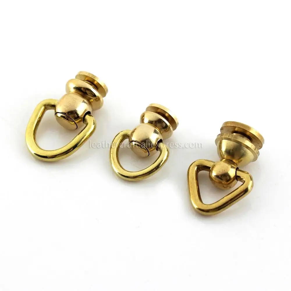 

10Pcs Brass Ball Post Studs Rivet with D ring Screwback Round Head Nail Spots Swivel 360 Rotate Head Spikes Leather Craft DIY