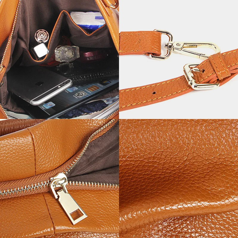 Zency 100% Genuine Leather Grey Handbag Brown Women Casual Tote Large Capacity Lady Crossbody Messenger Purse Black Hobos Bags