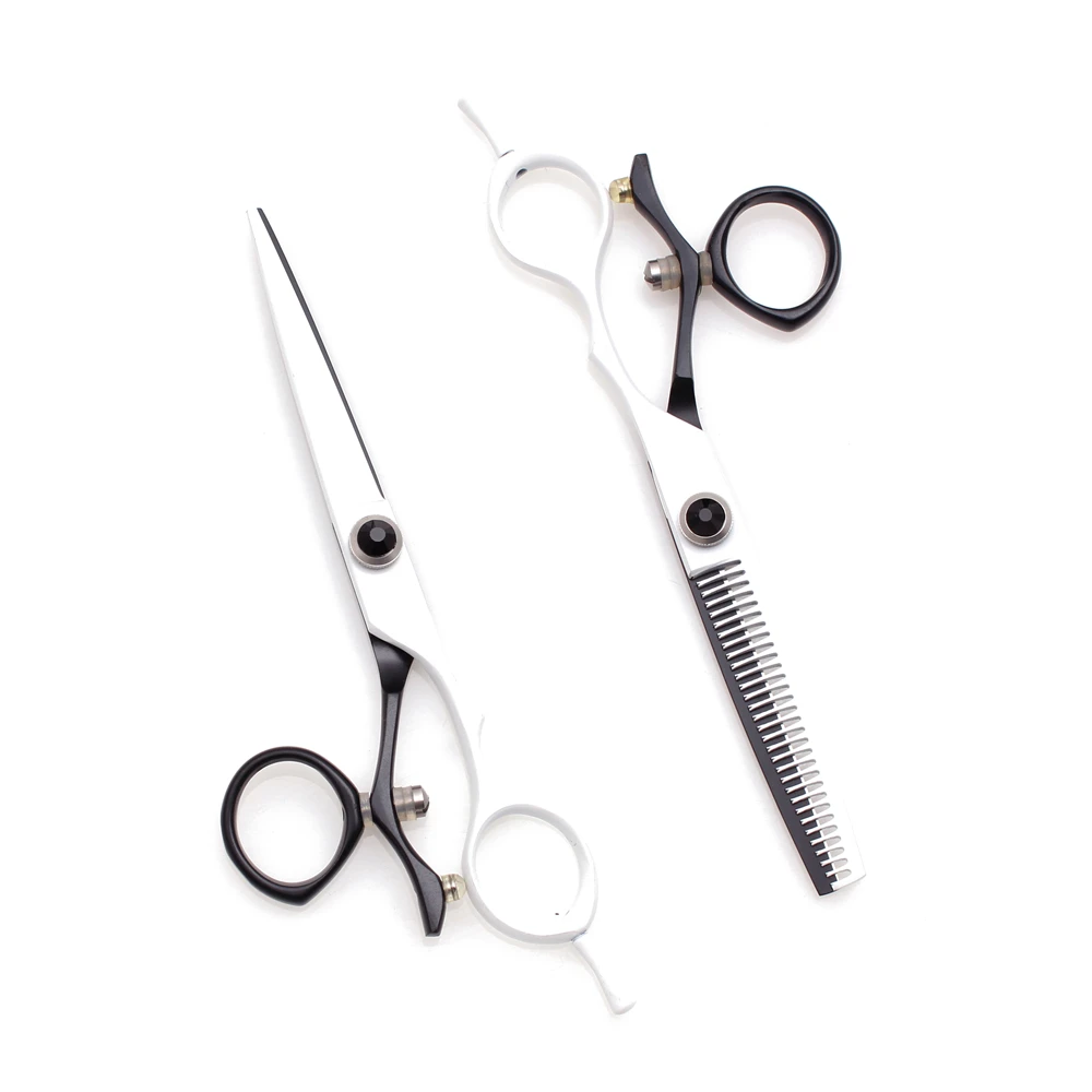 

Hairdressing Scissors 6.0" JP 440C Hair Cutting Scissors Thinning Shears Haircut Set Swivel Thumb Engrave Logo White&Black C9019