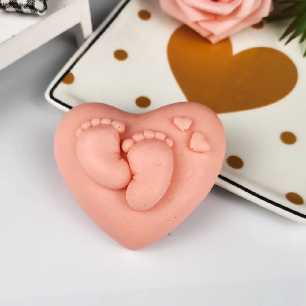 PRZY Love Heart Mold Soap Molds Handmade Mould Silicone Heart Baby Feet Molds Fondant Soap Clay Resin Candle Mould