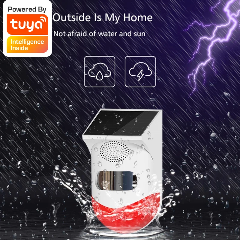 Tuya Wifi Solar Infrared Detector Outdoor waterproof PIR Sensor Built-in rechargeable battery Built-in buzzer 120dB Smart life