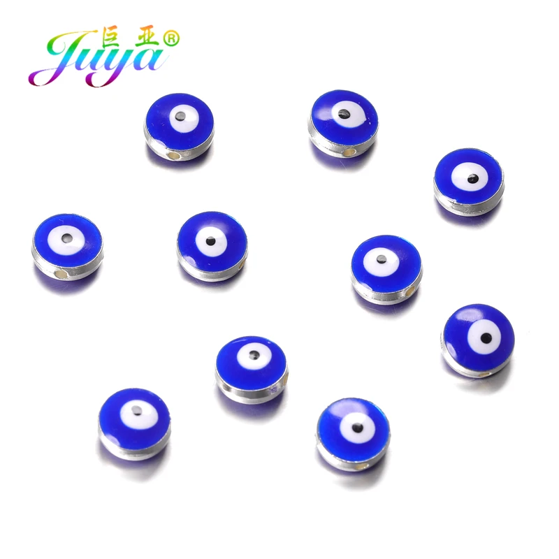 Juya 15Pcs/Lot Wholesale Handmade Enamel Colorful Turkish Greek Evil Eye Beads For DIY Natural Stones Beadwork Jewelry Making