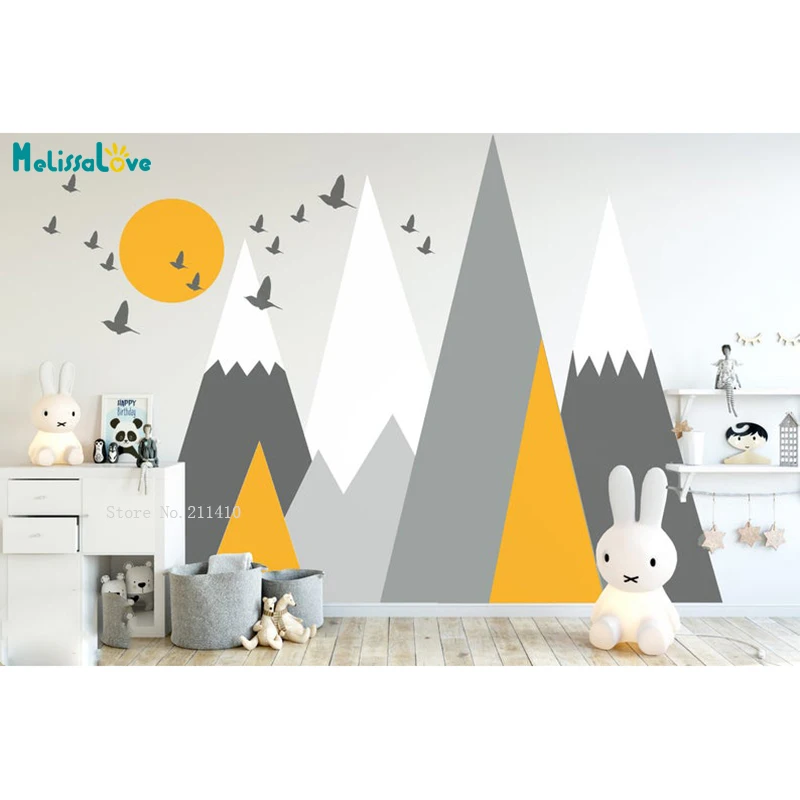 Mountains Sun Bird Woodland Wall Stickers Adventure Decal Baby Kids Nursery Room Decoration Self-adhesive Gift YT5324A