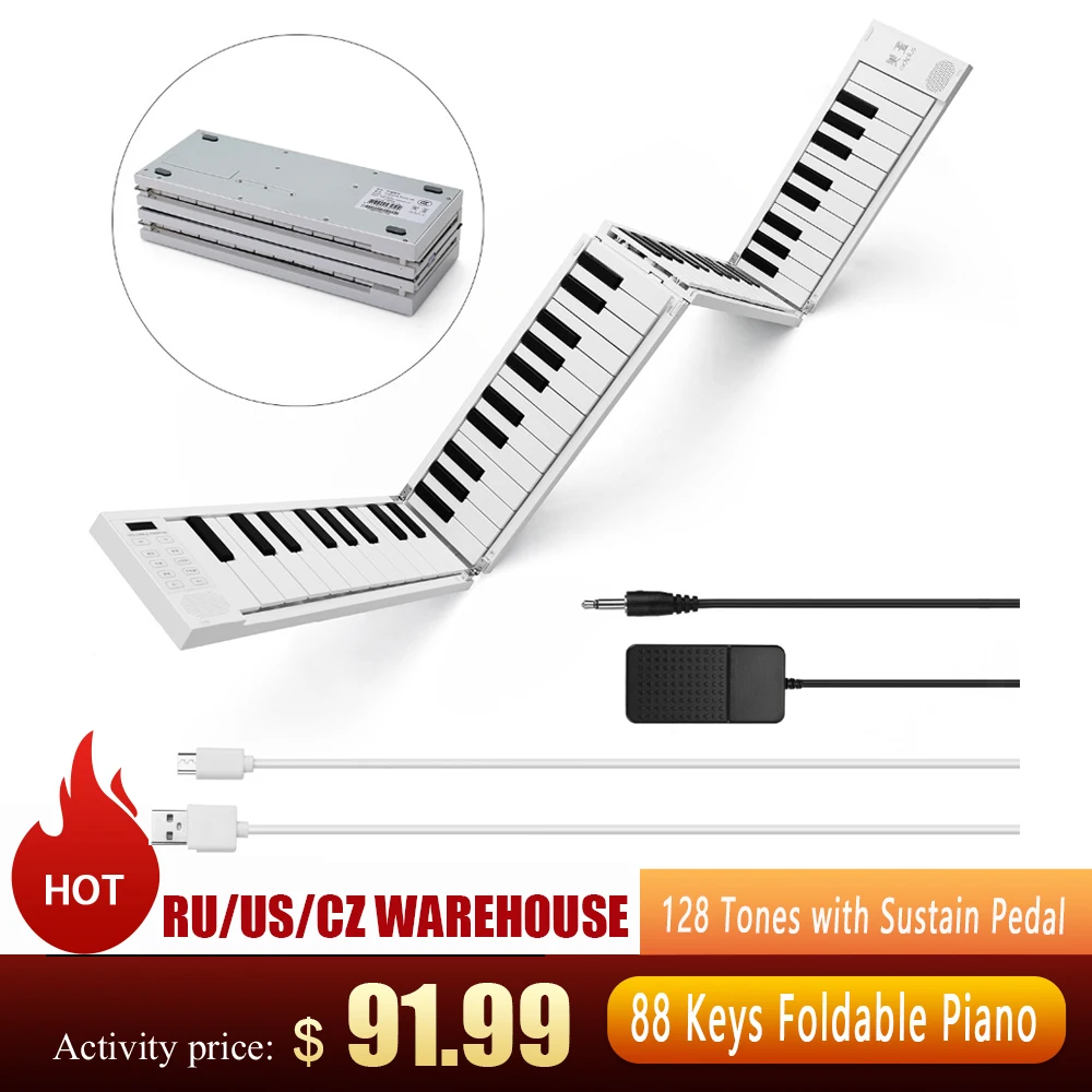 MIDIPLUS 88 Keys Foldable Electronic Piano Portable Keyboard 128 Tones Dual Speakers Headphone Output with Sustain Pedal 49-Key