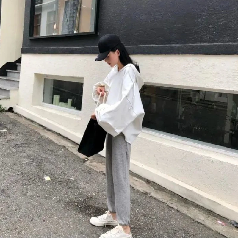 Hoodies Women Pullover Solid Design Hooded Simple Korean Style Loose Ins Streetwear Casual Trendy All-match White Sweatshirts