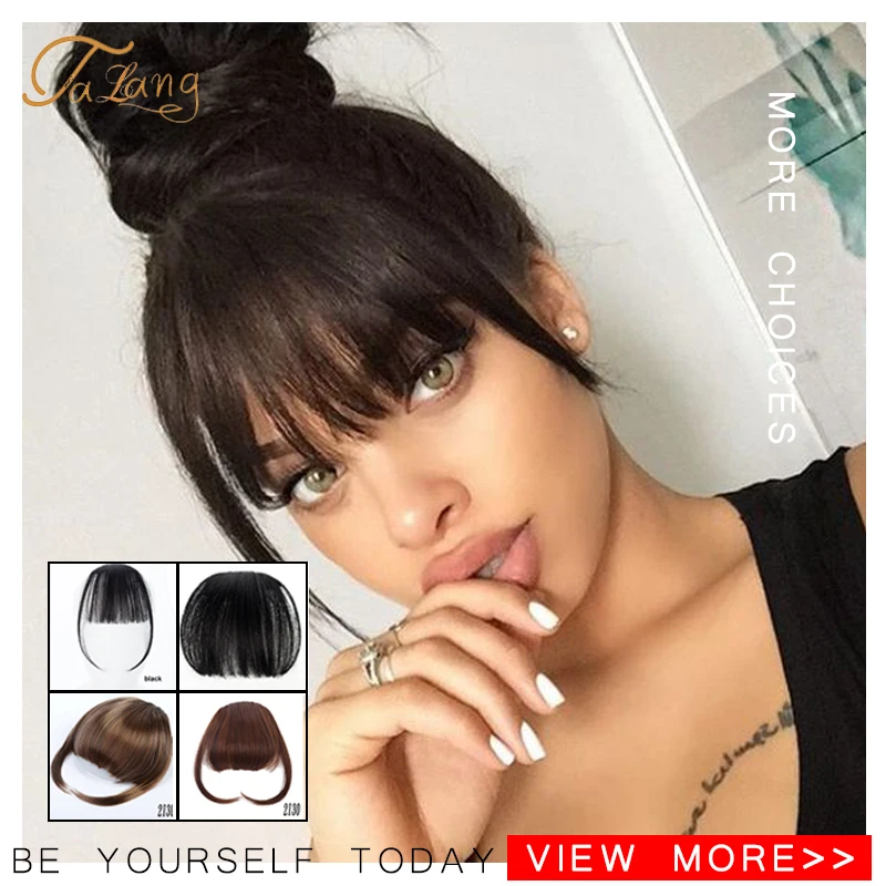 TALANG  Clip In Hair Bangs Hairpiece Neat Front False Fringe Clip In Bangs Hairpiece With High Temperature Synthetic Hair