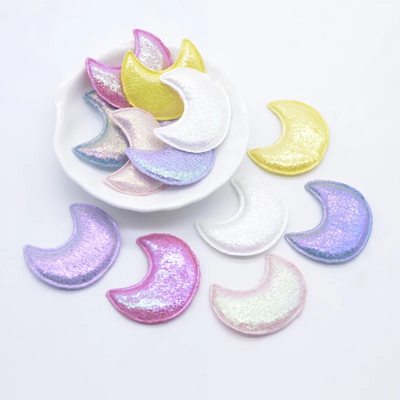 40Pcs 30*35mm Padded Moon Applique for Handmade Baby Clothes Hat Sewing Patches DIY Headwear Hair Clips Bow Decor Accessories