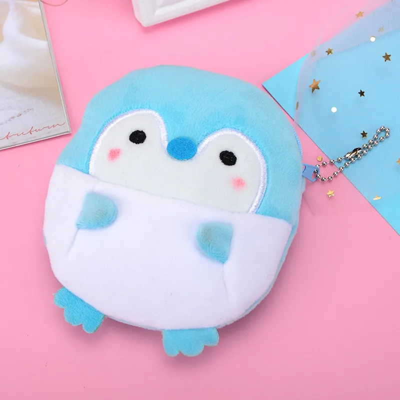 Monedero de felpa con diseño de pingüino para niña, monedero pequeño de dibujos animados, con Cable USB, para auriculares, novedad